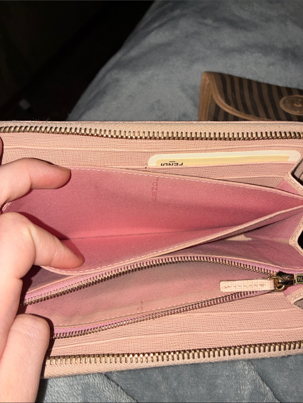 Fendi Blush Pink Zip-Around Leather Wallet with Gold Plaque (FREE GIFT INCLUDED) - Picture 3 of 5